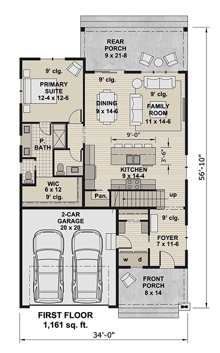 Bungalow, Cottage, Country, Craftsman House Plan 101917 with 3 Beds, 4 Baths, 2 Car Garage First Level Plan
