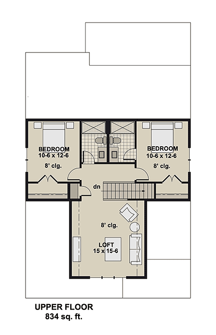 Bungalow, Cottage, Country, Craftsman House Plan 101917 with 3 Beds, 4 Baths, 2 Car Garage Second Level Plan