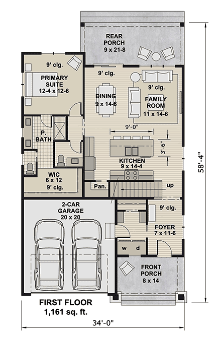 Bungalow, Country, Craftsman, Traditional House Plan 101918 with 3 Beds, 4 Baths, 2 Car Garage First Level Plan
