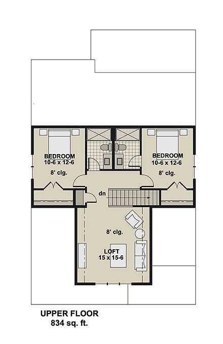 Bungalow, Country, Craftsman, Traditional House Plan 101918 with 3 Beds, 4 Baths, 2 Car Garage Second Level Plan