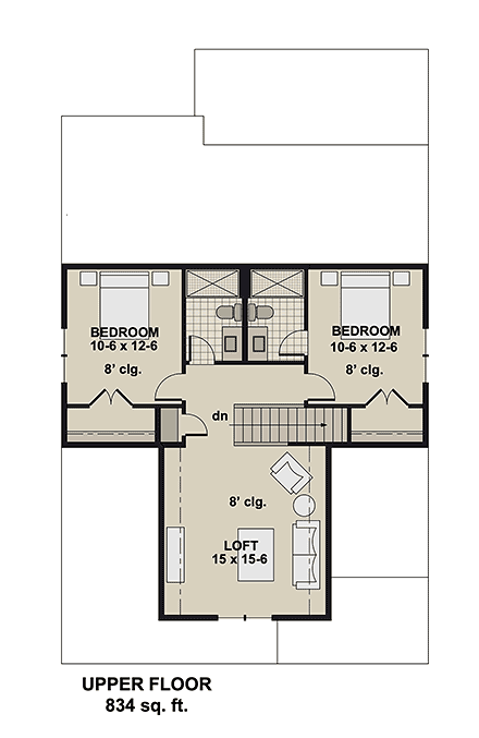 Country, Craftsman, Traditional House Plan 101919 with 3 Beds, 4 Baths Second Level Plan