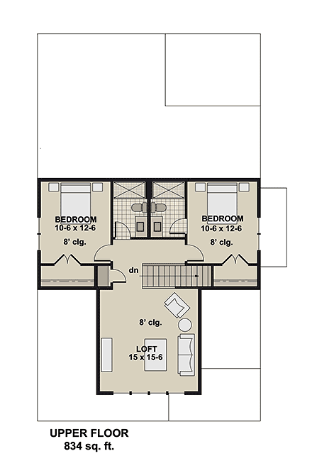 Bungalow, Country, Craftsman, Farmhouse, Traditional House Plan 101921 with 4 Beds, 4 Baths, 2 Car Garage Second Level Plan