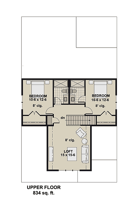 Bungalow, Country, Craftsman House Plan 101922 with 4 Beds, 4 Baths, 2 Car Garage Second Level Plan