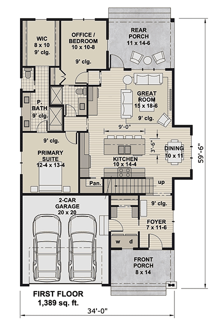 Country, Craftsman, Traditional House Plan 101924 with 4 Beds, 4 Baths, 2 Car Garage First Level Plan