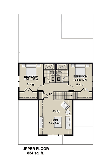 Country, Craftsman, Traditional House Plan 101924 with 4 Beds, 4 Baths, 2 Car Garage Second Level Plan