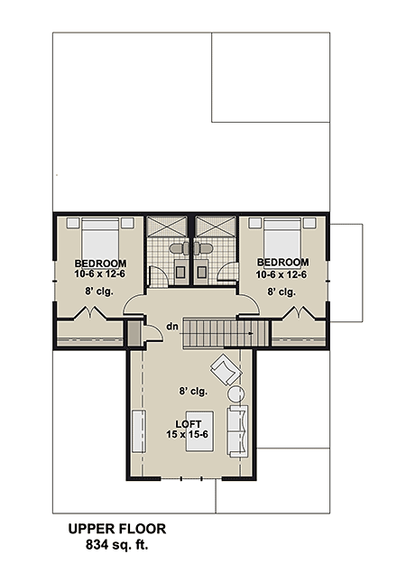 Bungalow, Country, Craftsman, Traditional House Plan 101925 with 4 Beds, 4 Baths, 2 Car Garage Second Level Plan