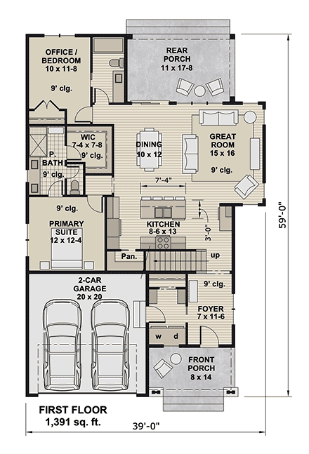 Bungalow, Cottage, Country, Craftsman House Plan 101926 with 4 Beds, 4 Baths, 2 Car Garage First Level Plan