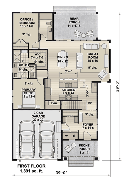Bungalow, Cottage, Country, Craftsman House Plan 101927 with 4 Beds, 4 Baths, 2 Car Garage First Level Plan