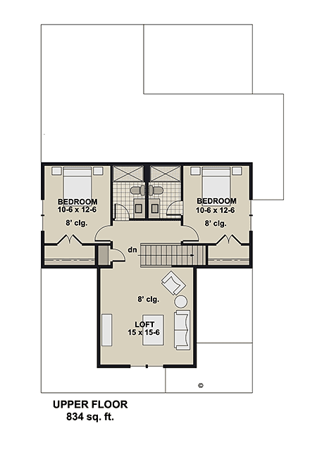 Bungalow, Country, Craftsman, New American House Plan 101928 with 4 Beds, 4 Baths, 2 Car Garage Second Level Plan