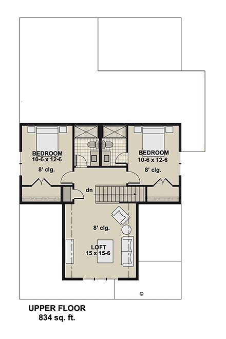 Bungalow, Contemporary, Country, Craftsman House Plan 101929 with 4 Beds, 4 Baths, 2 Car Garage Second Level Plan