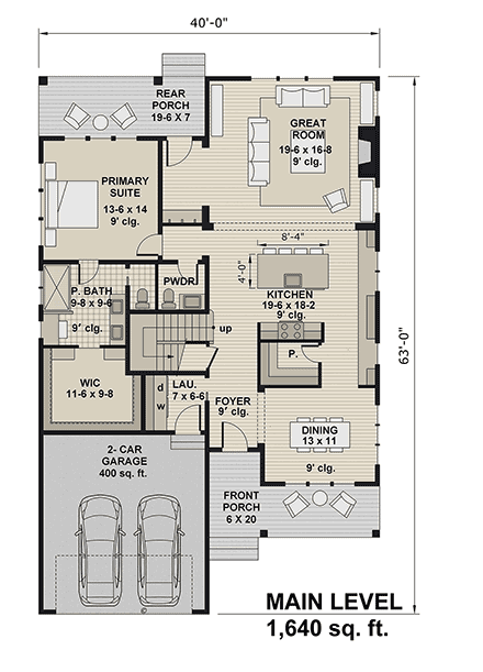 Contemporary, Country, Farmhouse House Plan 101930 with 3 Beds, 4 Baths, 2 Car Garage First Level Plan
