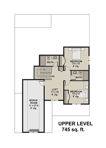 Contemporary, Country, Farmhouse House Plan 101930 with 3 Beds, 4 Baths, 2 Car Garage Second Level Plan