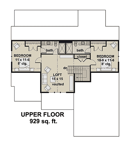 Contemporary, Country House Plan 101931 with 3 Beds, 4 Baths, 2 Car Garage Second Level Plan