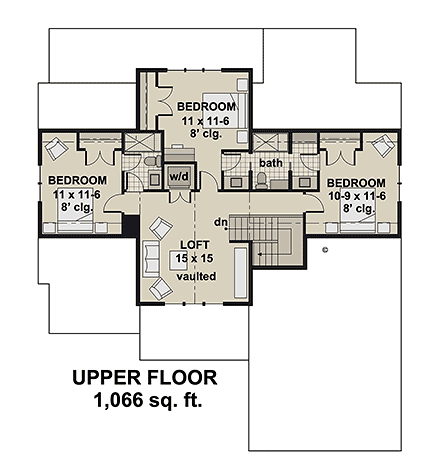 Contemporary, Farmhouse House Plan 101932 with 4 Beds, 4 Baths, 2 Car Garage Second Level Plan
