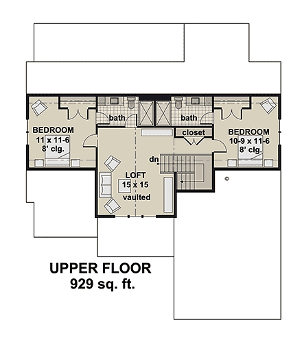 Traditional House Plan 101933 with 3 Beds, 4 Baths, 2 Car Garage Second Level Plan