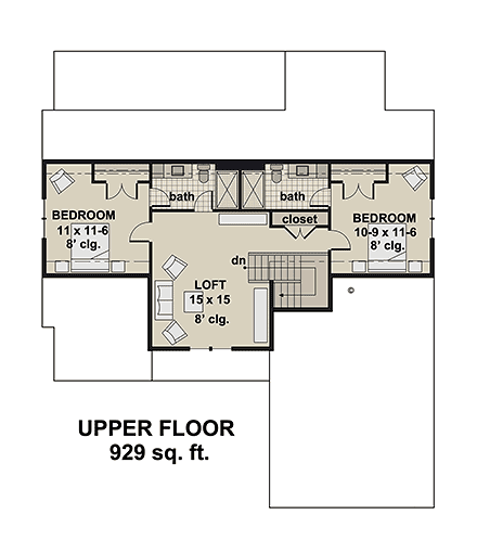 Country, Craftsman, Traditional House Plan 101934 with 3 Beds, 4 Baths, 2 Car Garage Second Level Plan