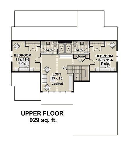 Contemporary, Country, Farmhouse, New American House Plan 101935 with 3 Beds, 4 Baths, 2 Car Garage Second Level Plan