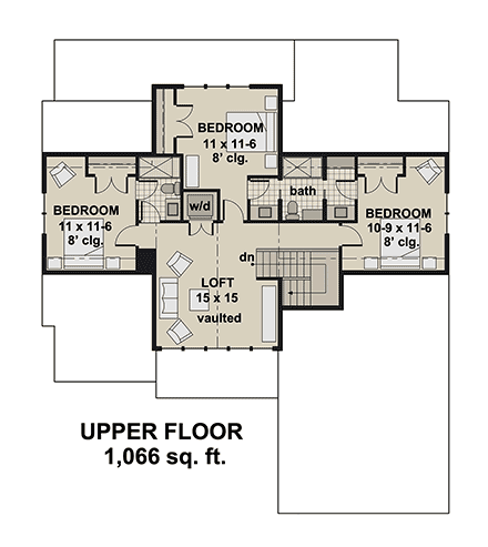 Contemporary, Country, Farmhouse, New American House Plan 101936 with 4 Beds, 4 Baths, 2 Car Garage Second Level Plan