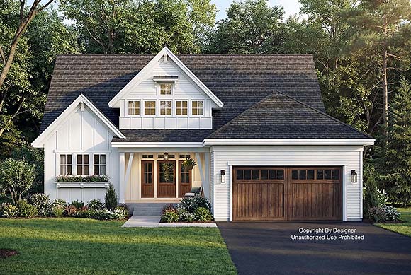 Contemporary, Country, Farmhouse, New American House Plan 101936 with 4 Beds, 4 Baths, 2 Car Garage Elevation