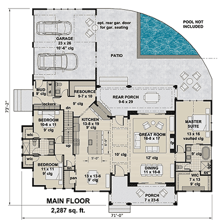 Contemporary, Farmhouse, New American, Traditional House Plan 101937 with 3 Beds, 3 Baths, 2 Car Garage First Level Plan
