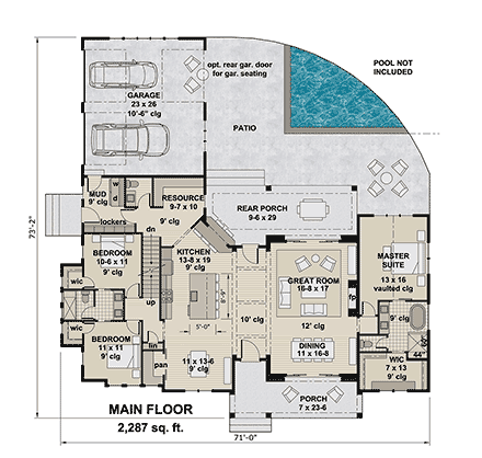 Contemporary, Country, Farmhouse House Plan 101938 with 3 Beds, 3 Baths, 2 Car Garage First Level Plan