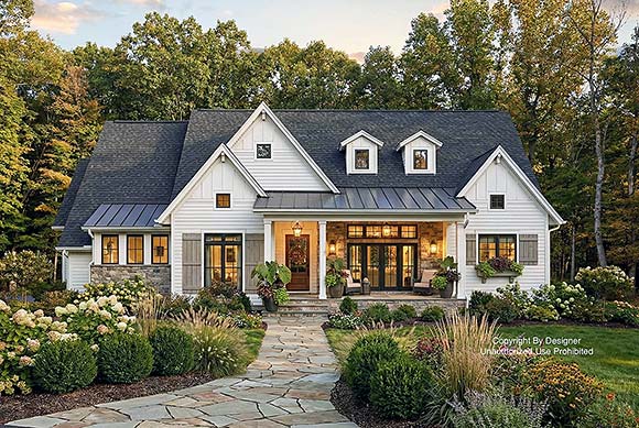 Contemporary, Country, Farmhouse House Plan 101938 with 3 Beds, 3 Baths, 2 Car Garage Elevation