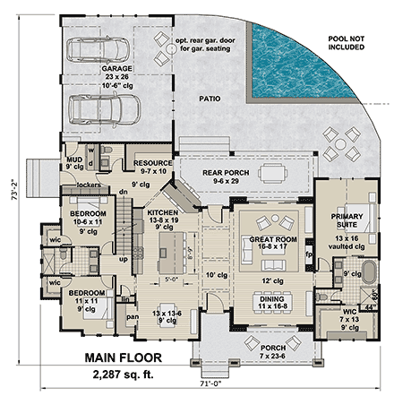 Country, Traditional House Plan 101940 with 3 Beds, 3 Baths, 2 Car Garage First Level Plan