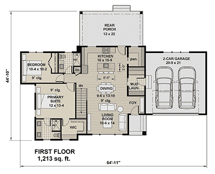 Contemporary, Modern House Plan 101941 with 2 Beds, 2 Baths, 2 Car Garage First Level Plan