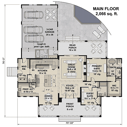 Contemporary, Farmhouse, New American House Plan 101943 with 5 Beds, 5 Baths, 3 Car Garage First Level Plan