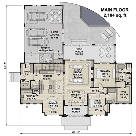 Contemporary, Farmhouse, New American House Plan 101944 with 5 Beds, 5 Baths, 3 Car Garage First Level Plan