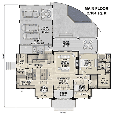 Contemporary, Country, Craftsman, Farmhouse, New American House Plan 101945 with 5 Beds, 5 Baths, 3 Car Garage First Level Plan