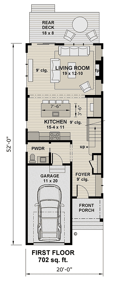 Farmhouse House Plan 101946 with 2 Beds, 3 Baths, 1 Car Garage First Level Plan