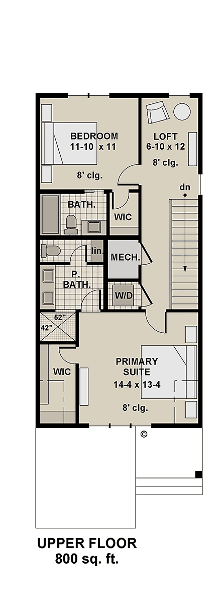 Farmhouse House Plan 101946 with 2 Beds, 3 Baths, 1 Car Garage Second Level Plan
