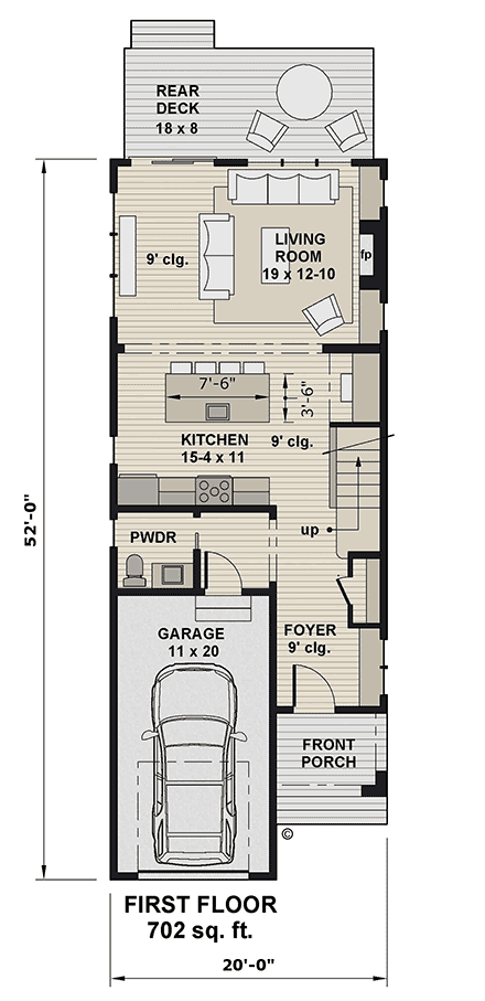 Craftsman, Traditional House Plan 101947 with 2 Beds, 3 Baths, 1 Car Garage First Level Plan