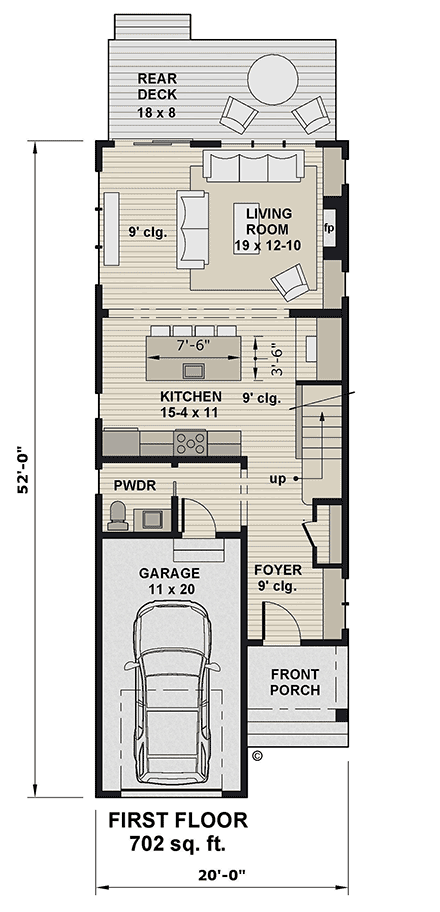 Contemporary, Modern House Plan 101948 with 2 Beds, 3 Baths, 1 Car Garage First Level Plan