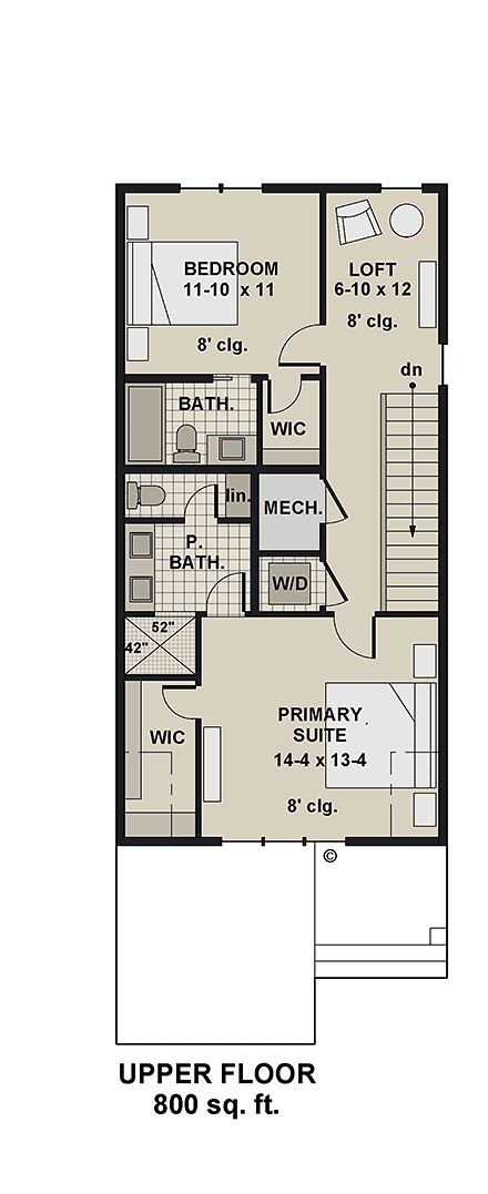 Contemporary, Modern House Plan 101948 with 2 Beds, 3 Baths, 1 Car Garage Second Level Plan