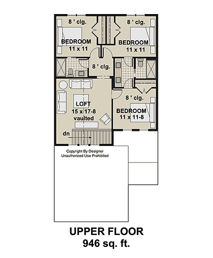 Bungalow, Country, Craftsman, Traditional House Plan 101951 with 4 Beds, 4 Baths, 2 Car Garage Second Level Plan