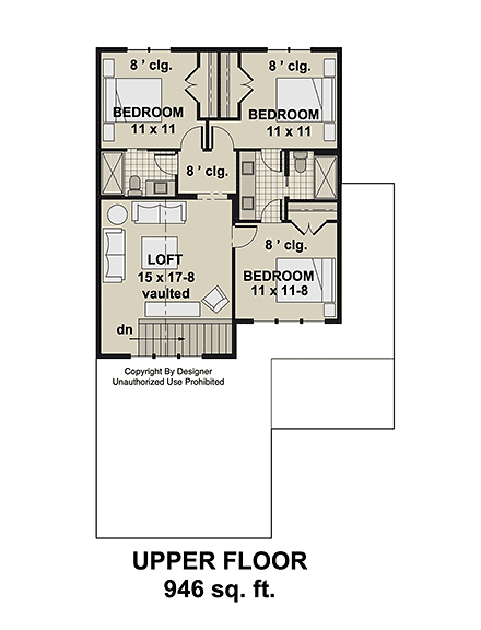 Country, Farmhouse, Traditional House Plan 101953 with 4 Beds, 4 Baths, 2 Car Garage Second Level Plan