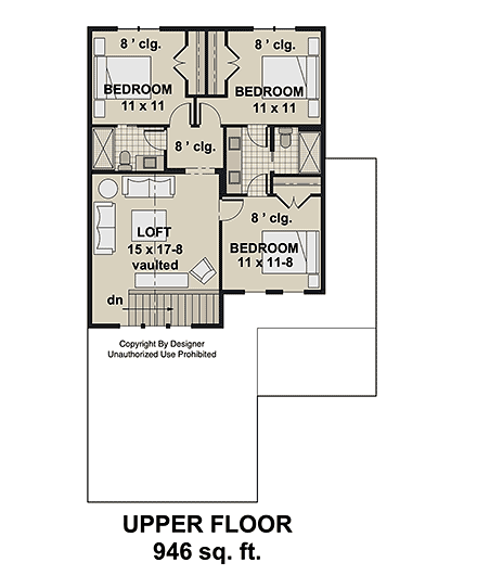Bungalow, Country, Craftsman, Traditional House Plan 101954 with 4 Beds, 4 Baths, 2 Car Garage Second Level Plan