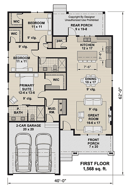Craftsman, Traditional House Plan 101960 with 3 Beds, 2 Baths, 2 Car Garage First Level Plan
