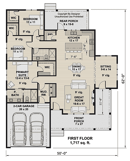 Contemporary, Country, Farmhouse House Plan 101961 with 3 Beds, 2 Baths, 2 Car Garage First Level Plan