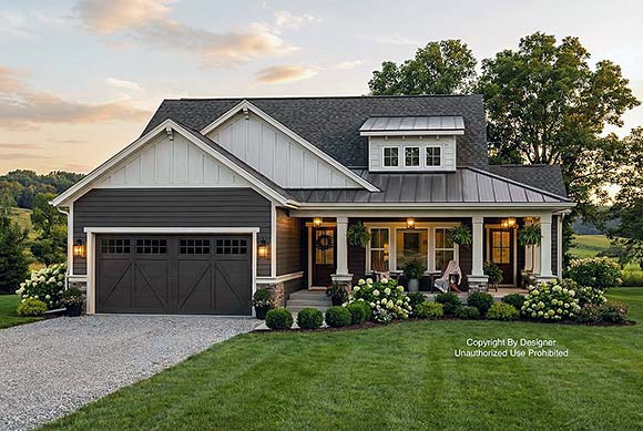 Bungalow, Country, Craftsman, Traditional House Plan 101962 with 3 Beds, 2 Baths, 2 Car Garage Elevation