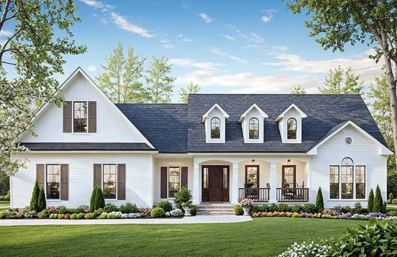 Farmhouse, Ranch, Traditional House Plan 102000 with 3 Beds, 3 Baths, 2 Car Garage Elevation