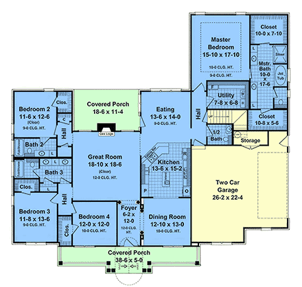 Contemporary, Farmhouse, Ranch, Traditional House Plan 102001 with 4 Beds, 4 Baths, 2 Car Garage First Level Plan