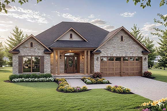 Cottage, Ranch, Traditional House Plan 102002 with 3 Beds, 2 Baths, 2 Car Garage Elevation