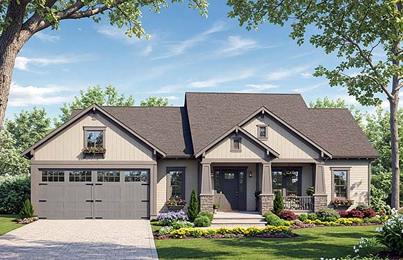 Cottage, Craftsman, Ranch House Plan 102003 with 3 Beds, 2 Baths, 2 Car Garage Elevation