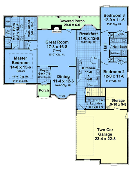Country, European, Traditional House Plan 102004 with 3 Beds, 2 Baths, 2 Car Garage First Level Plan