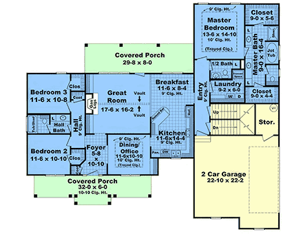 Contemporary, Country, European, Farmhouse, Traditional House Plan 102005 with 3 Beds, 3 Baths, 2 Car Garage First Level Plan