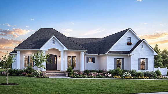 Contemporary, Country, European, Farmhouse, Traditional House Plan 102005 with 3 Beds, 3 Baths, 2 Car Garage Elevation