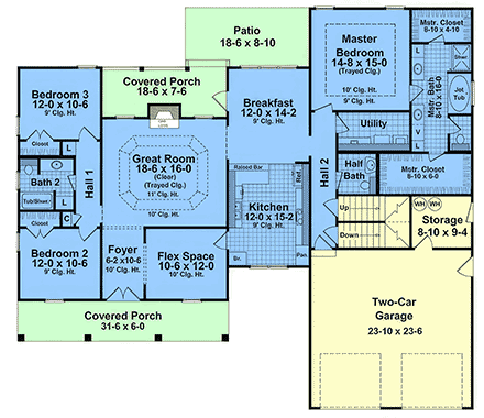 Country, European, Farmhouse, French Country House Plan 102006 with 3 Beds, 3 Baths, 2 Car Garage First Level Plan
